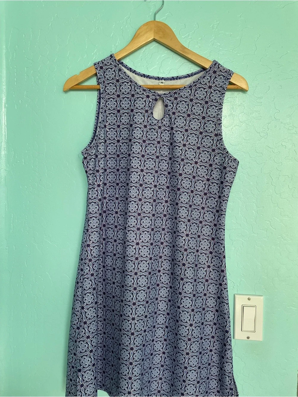Mudd Navy Floral Geo Mini Dress with Keyhole, size Medium, pockets - Picture 1 of 5